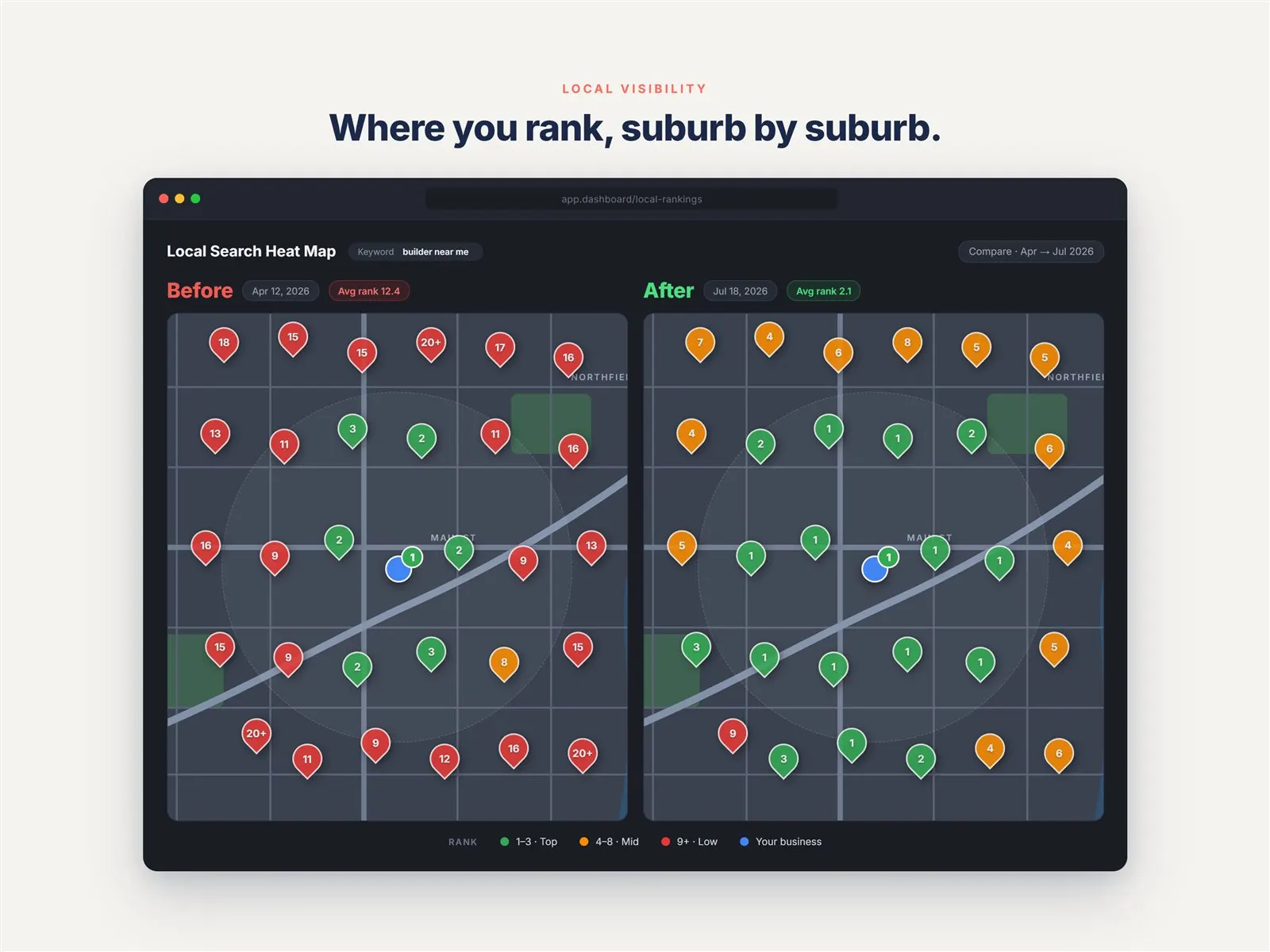 Illustrative dashboard: Local visibility heatmap